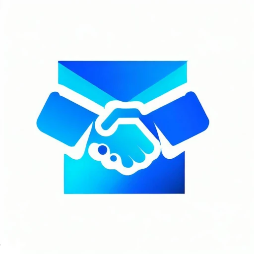 Link Mailing Systems logo featuring a handshake in front of an envelope symbolizing partnership and efficient mailing solutions.